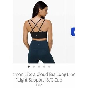 🍋EUC Lululemon Like a Cloud Longline Bra Light Support, B/C Cup BLACK 10